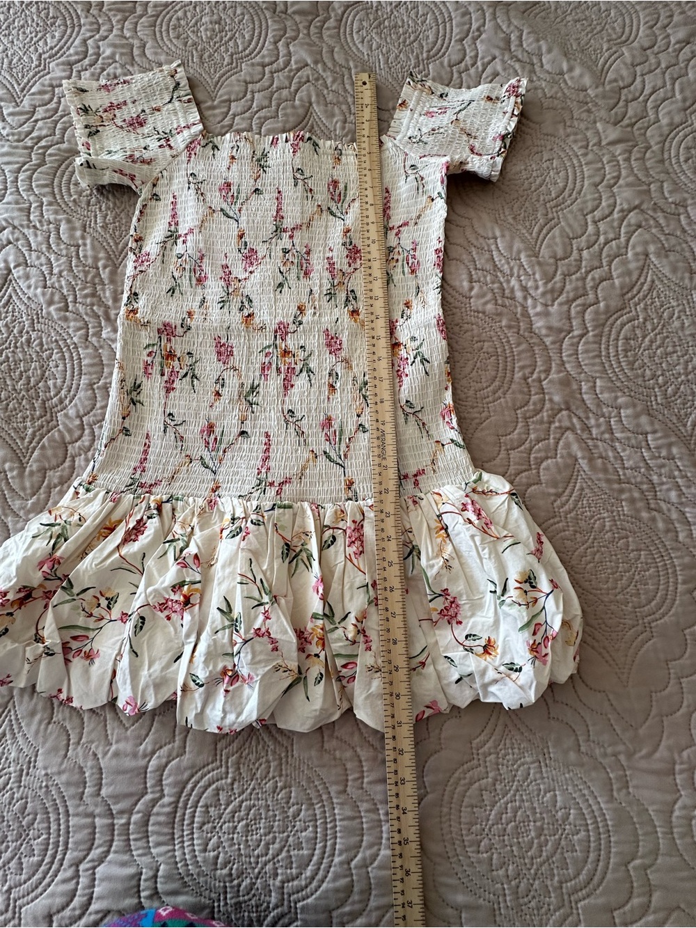 Floral Smocked Off Shoulder Bubble Hem Mini Dress Cottagecore Boho Summer Flirty - Picture 13 of 15